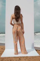 Back Elasticated Striped Pant- Yellow